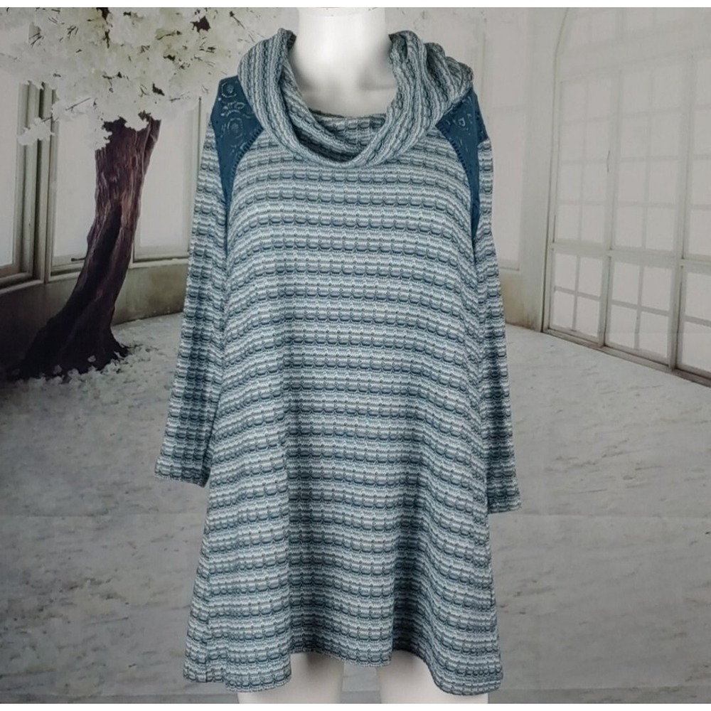 Maurice's Size Large 3/4 Sleeve Cowl Neck Knit Blue Sweater